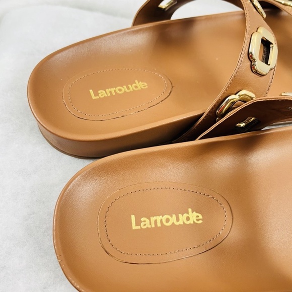 Larroudé Slide In Caramel Leather Size 9 NWOB Handmade in Brazil - Picture 10 of 11